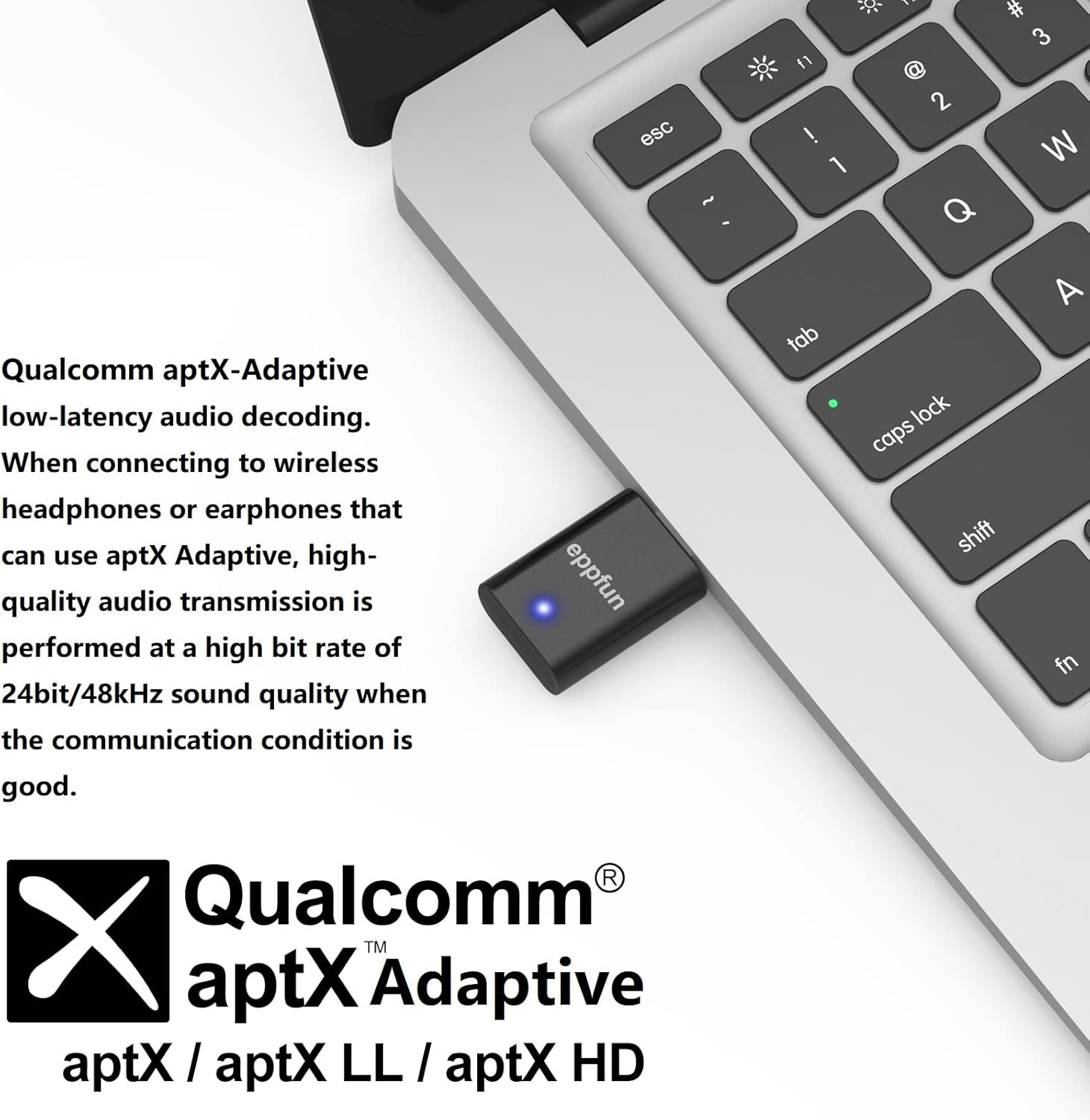 eppfun LE Audio USB C Bluetooth 5.4 Transmitter Adapter for PS5/PC/Xbox/Switch/Android with APTX Adaptive, Low Latency LC3 for Game/Chat (Black)