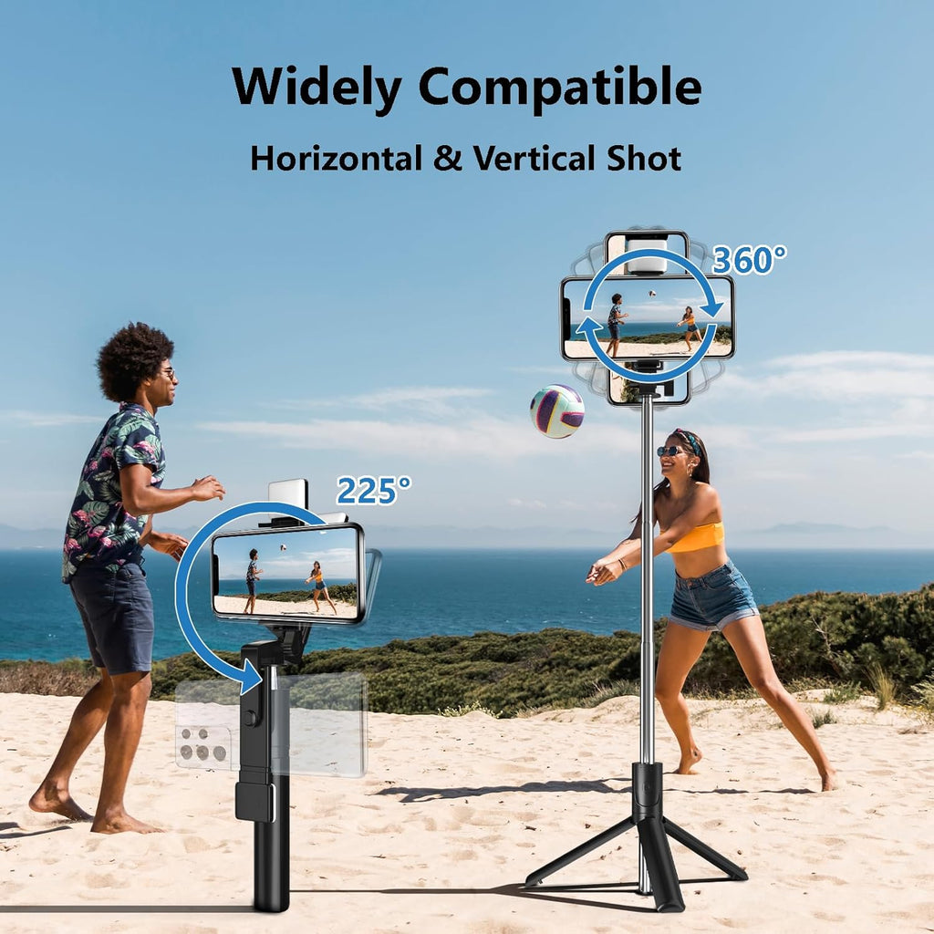 Selfie Stick, 40 in Retractable Phone Tripod with Wireless Remote Control & Light, Portable Selfie Stick Tripod for Photograph, Live Streaming, Video Recording, Compatible with All Cellphones