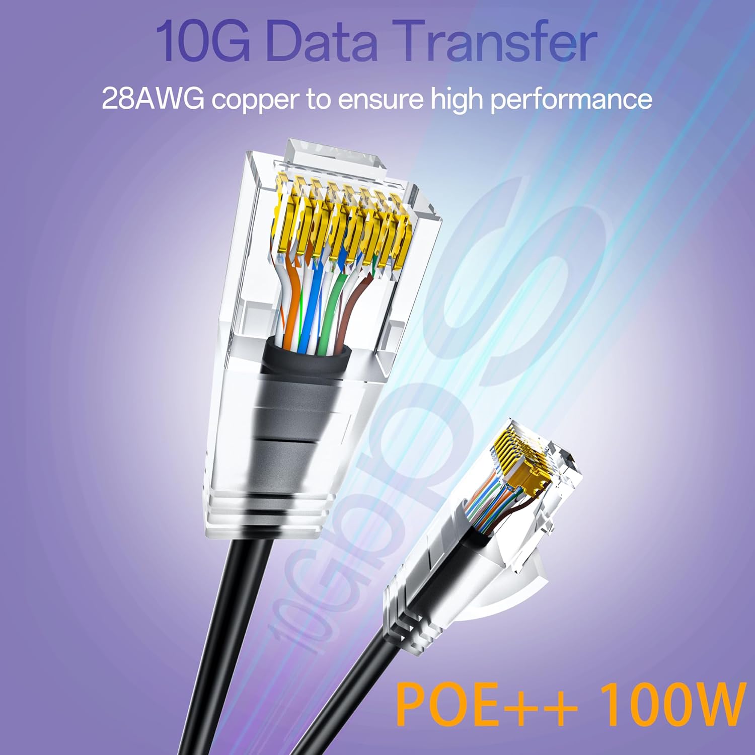 Cat6a Patch Cables 20ft (10 Pack) Slim, Cat6 Ethernet Patch Cable Pure Copper, Flexible Cat 6 Patch Cable 550MHZ 10G, Space-Saving Cat 6A Network Cables for Patch Panel, Black