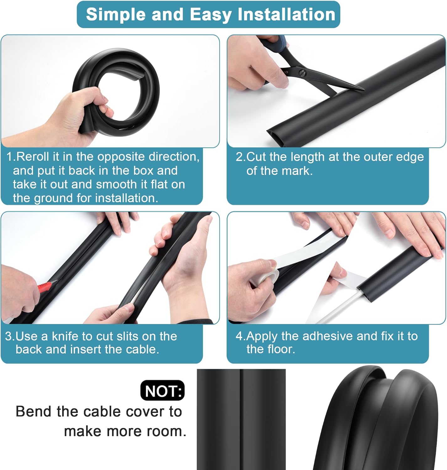 Cord Hider Floor, 3FT, Beige Cord Cover Floor, Cord Protector Floor Extension Cable Cover, Soft PVC Wire Covers - Cable Management Hide Cords on Floor - Cord Cavity: 0.7" (W) x 0.4"(H)