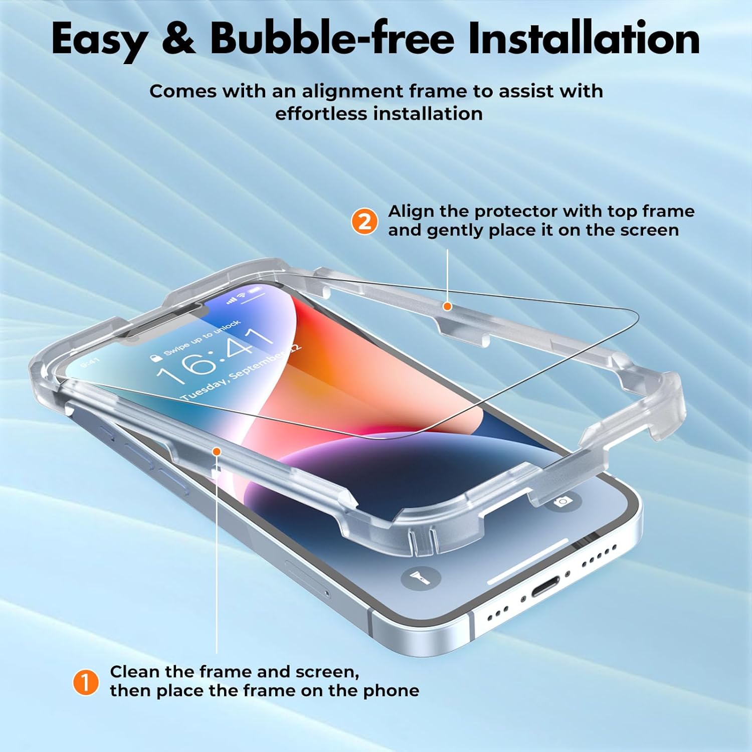 UNBREAKcable 3-Pack Screen Protector for iPhone 16e/14/13/13 Pro, Double Shatterproof Tempered Glass [Easy Installation Frame] [9H Hardness] [99.99% HD Clear] [Bubble Free] [Touch Sensitive]