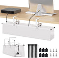 Under Desk Cable Management Tray - 28" Cord Organizer for Desk No Drill, Fabric Under Table Wire Organizer with 16X Cable Ties Hide for Office/Home, Cord Hider Fits Adapters & Sockets, White