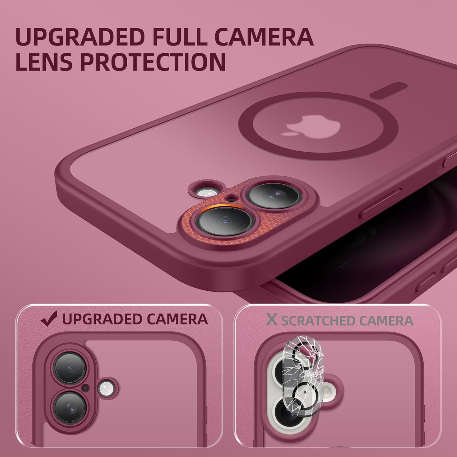 BERFY Magnetic for iPhone 16 Plus Case, Compatible with MagSafe, Built-in Privacy Screen Protector and Upgraded Camera Protection, Anti-Spy Full Body Shockproof Phone Case for 16 Plus 6.7", Dark Red