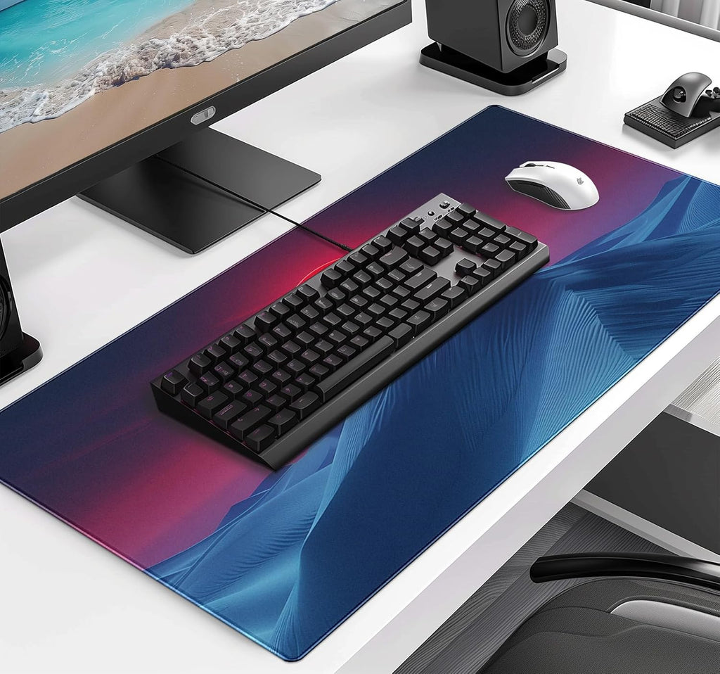 Mountain Peak Beautiful Scenery Game XXL Mouse Pad, Sunset Hill Extended Computer Decorative Table Pad with Stitched Edge Anti Slip Base Mouse Pad 35.4 x 15.7 x 0.12 Inches