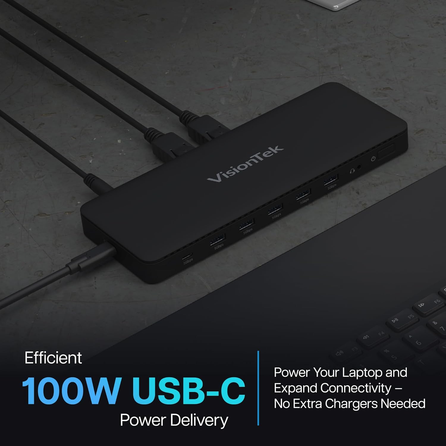VisionTek VT4600DL Laptop Docking Station for Windows, MacOS or ChromeOS — Connect with USB-C or USB-A, 100W Laptop Charging, Dual 4K Displays, 2X HDMI, 2X DisplayPort, USB-A, USB-C, Audio, Ethernet