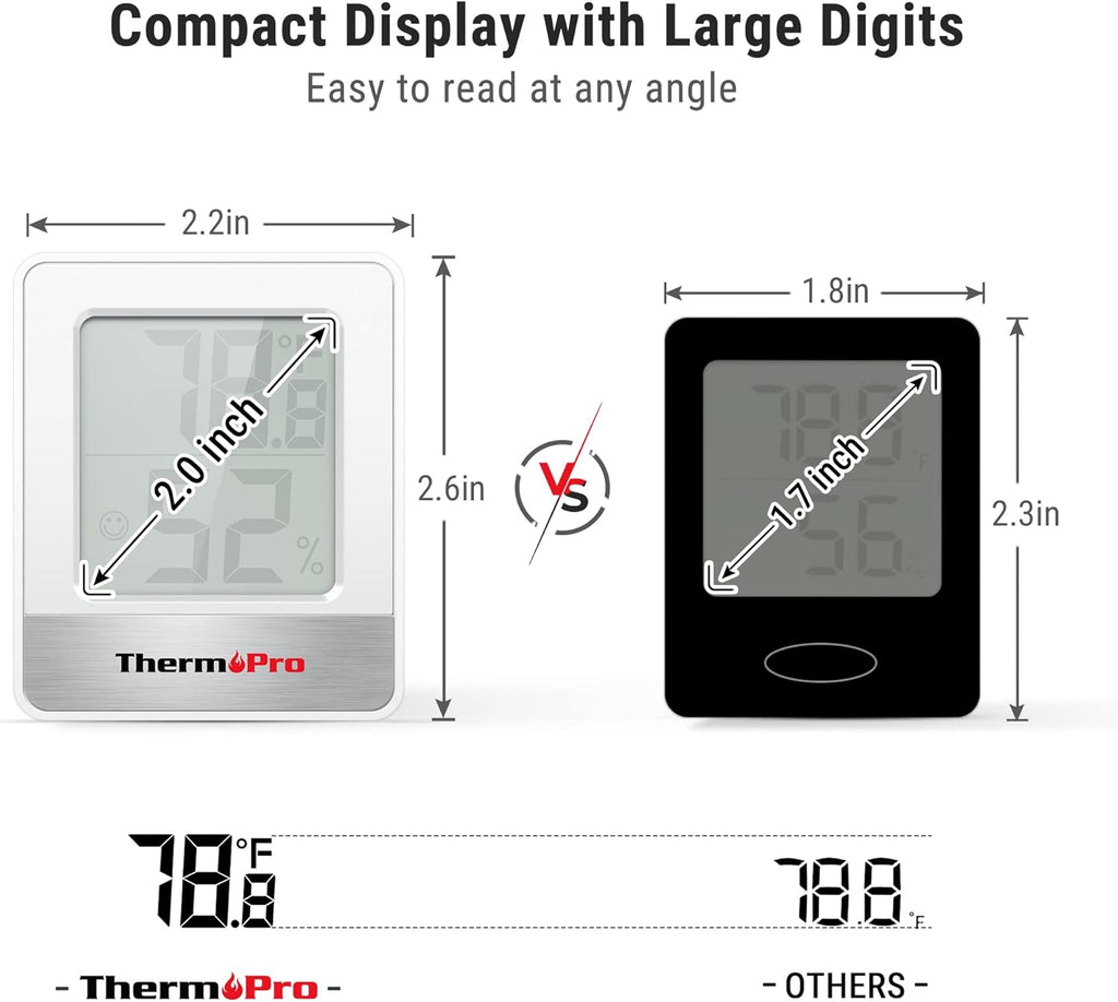ThermoPro TP49 2 Pieces Digital Hygrometer Indoor Thermometer Humidity Meter Mini Hygrometer Thermometer with Temperature and Humidity Monitor Room Thermometer