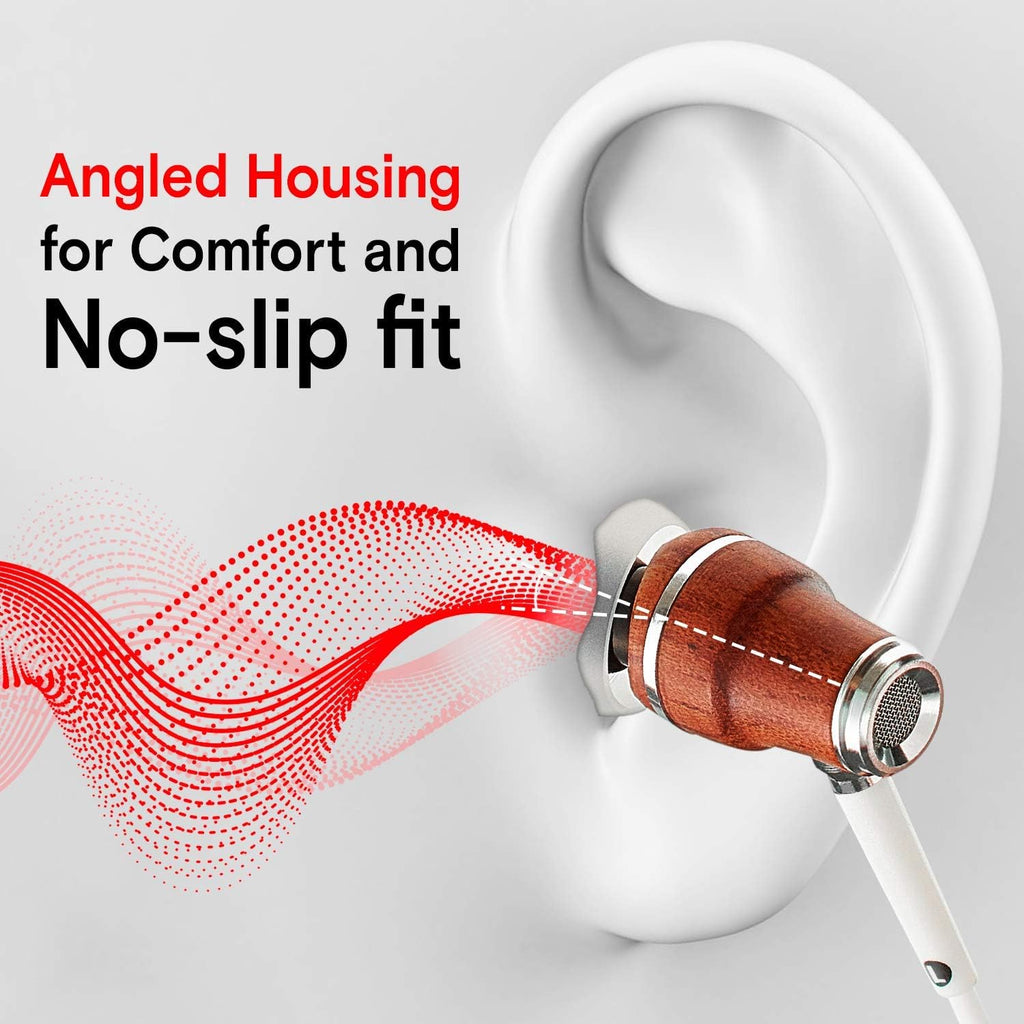 Symphonized Wired Earbuds with Microphone 3.5mm — Noise Isolating Headphones with Wire, Earphones Wired, Headphones with Microphone for Computer, Ear Phones Android Electronics, Natural Wood (White)