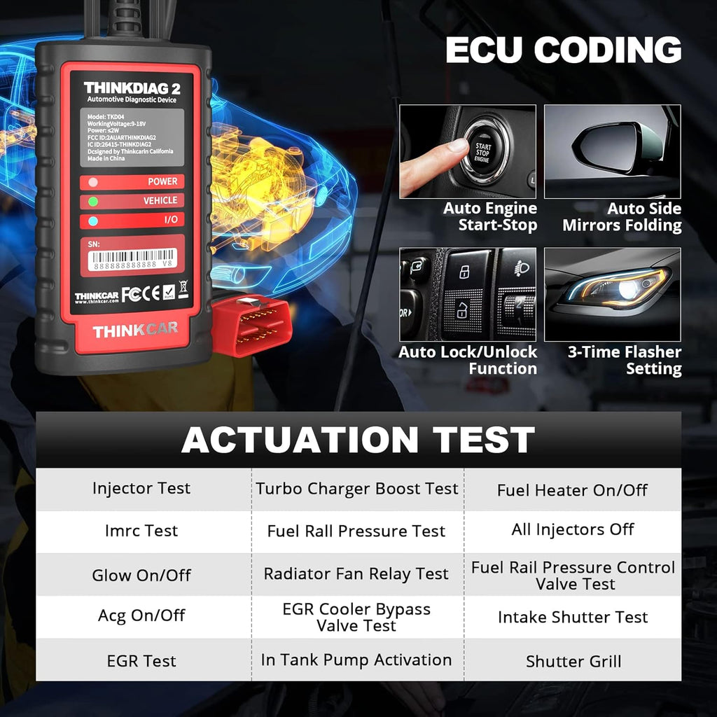 Thinkdiag2 All System Bidirectional Control OBD2 Diagnostic Scanner for iOS & Android, Bluetooth Scan Tool with CAN-FD Protocol, 15+ Reset Functions, ECU Coding, Active Test, AutoVIN, 1 Year Fr-ee