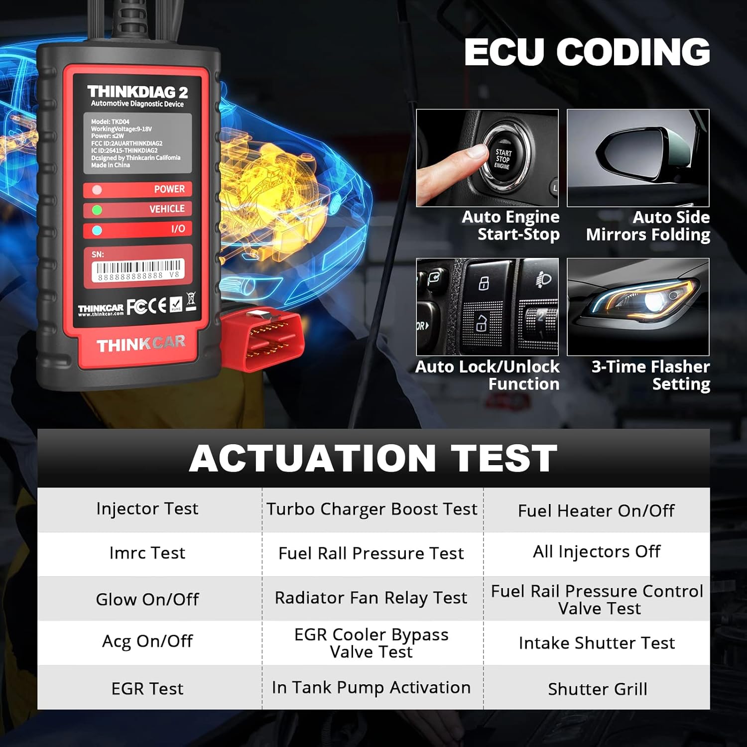 Thinkdiag2 All System Bidirectional Control OBD2 Diagnostic Scanner for iOS & Android, Bluetooth Scan Tool with CAN-FD Protocol, 15+ Reset Functions, ECU Coding, Active Test, AutoVIN, 1 Year Fr-ee