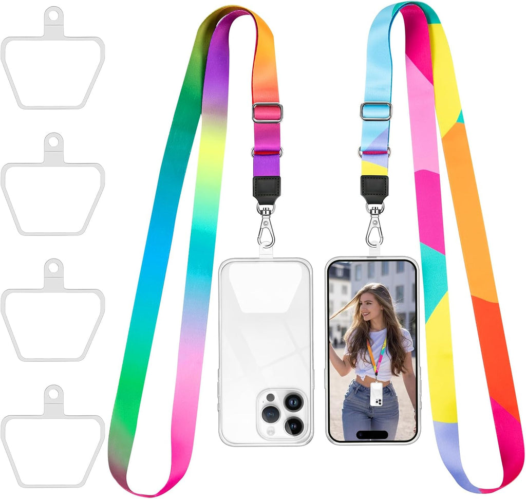 Doormoon Phone Lanyard, Universal Phone Charm Adjustable Neck Straps for Phone Case Keys ID Badges Compatible with iPhone, Samsung, Motorola, LG & Most Smartphones, 2 Pack, Rainbow