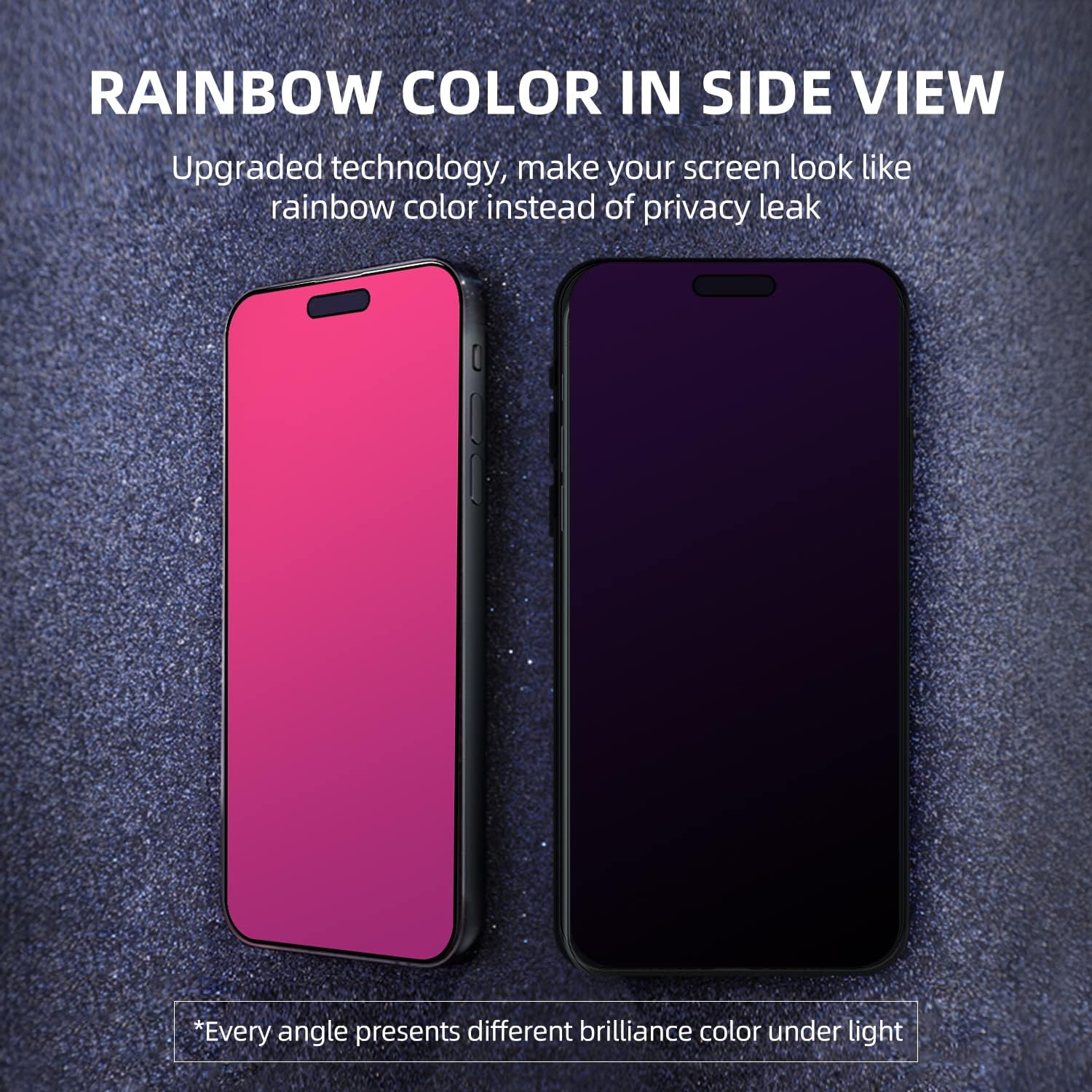 EGKimBa Privacy Screen Protector compatible with iPhone 15, 6.1 inch Gradient Colorful Electroplated Anti-Spy Anti-Blue Light 1st Generation Tempered Glass