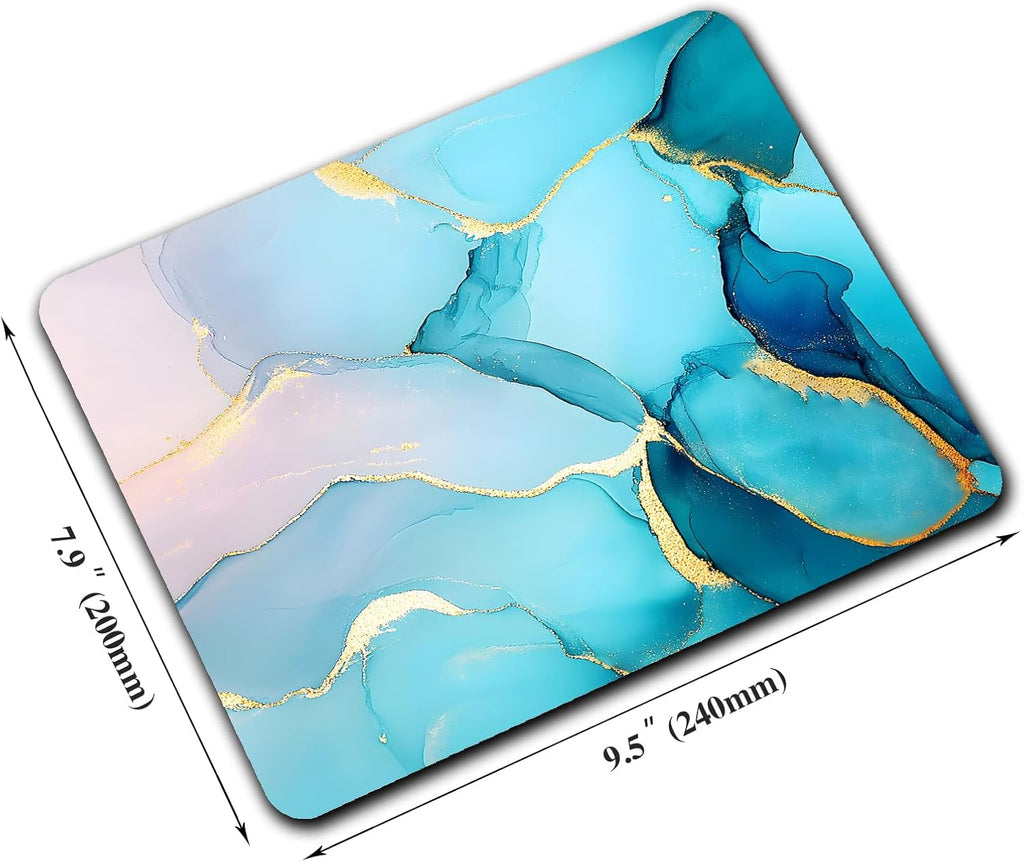 Golden Textured Teal Marble Custom Mouse Pad with Non-Slip Rubber, Small Square Design for Wireless Laptop & Computer Mouse Pads for Desk, 9.5 x 7.9 inch Smooth Surface for Gaming & Office