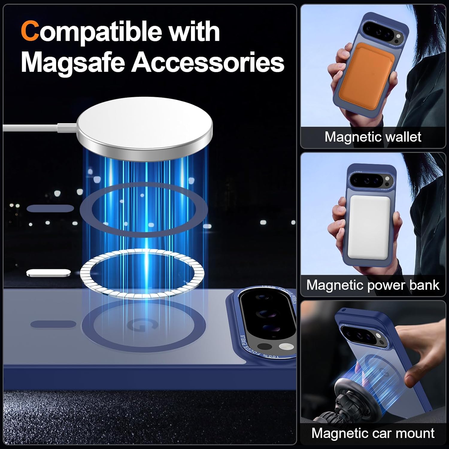 Magnetic for Google Pixel 10 Pro XL Case, [Military Grade Drop Protection] [Compatible with MagSafe] Shockproof Slim Translucent Matte Anti-Slip for Women Girls Men Case, Dark Blue