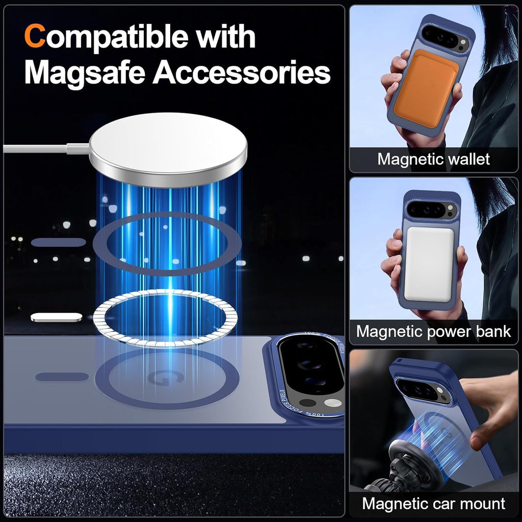 Magnetic for Google Pixel 9 Pro XL Case, [Military Grade Drop Protection] [Compatible with MagSafe] Shockproof Slim Translucent Matte Anti-Slip for Women Girls Men Case, Dark Blue