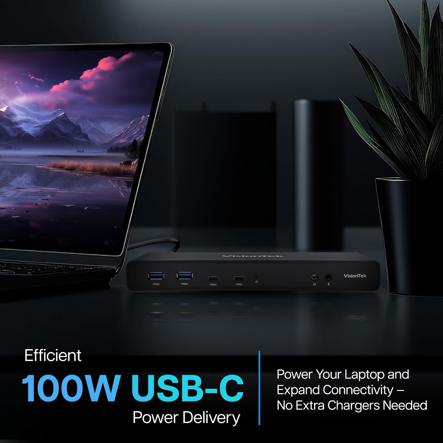 VisionTek VT4510 Universal USB Dual Monitor Docking Station - 2x HDMI, 2x DisplayPort, 100W Power, 4x USB-A, 2x USB-C, Audio, Ethernet for Windows/ MacOS/ ChromeOS