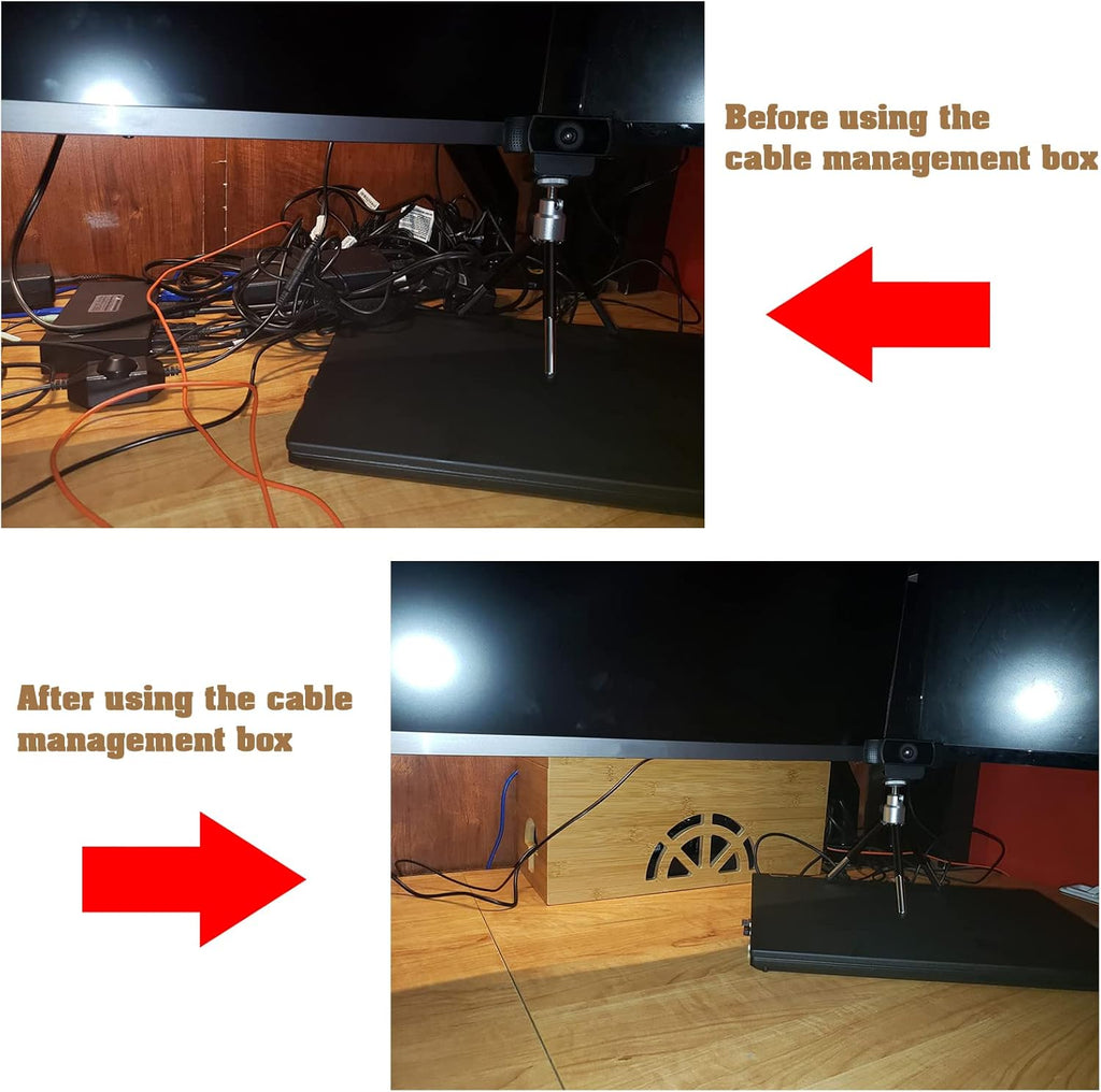 Cable Management Box,Cord Organizer Box,Bamboo Cable Organizer Box for fit Desk Computer USB Behind TV Home Hall Computer Power
