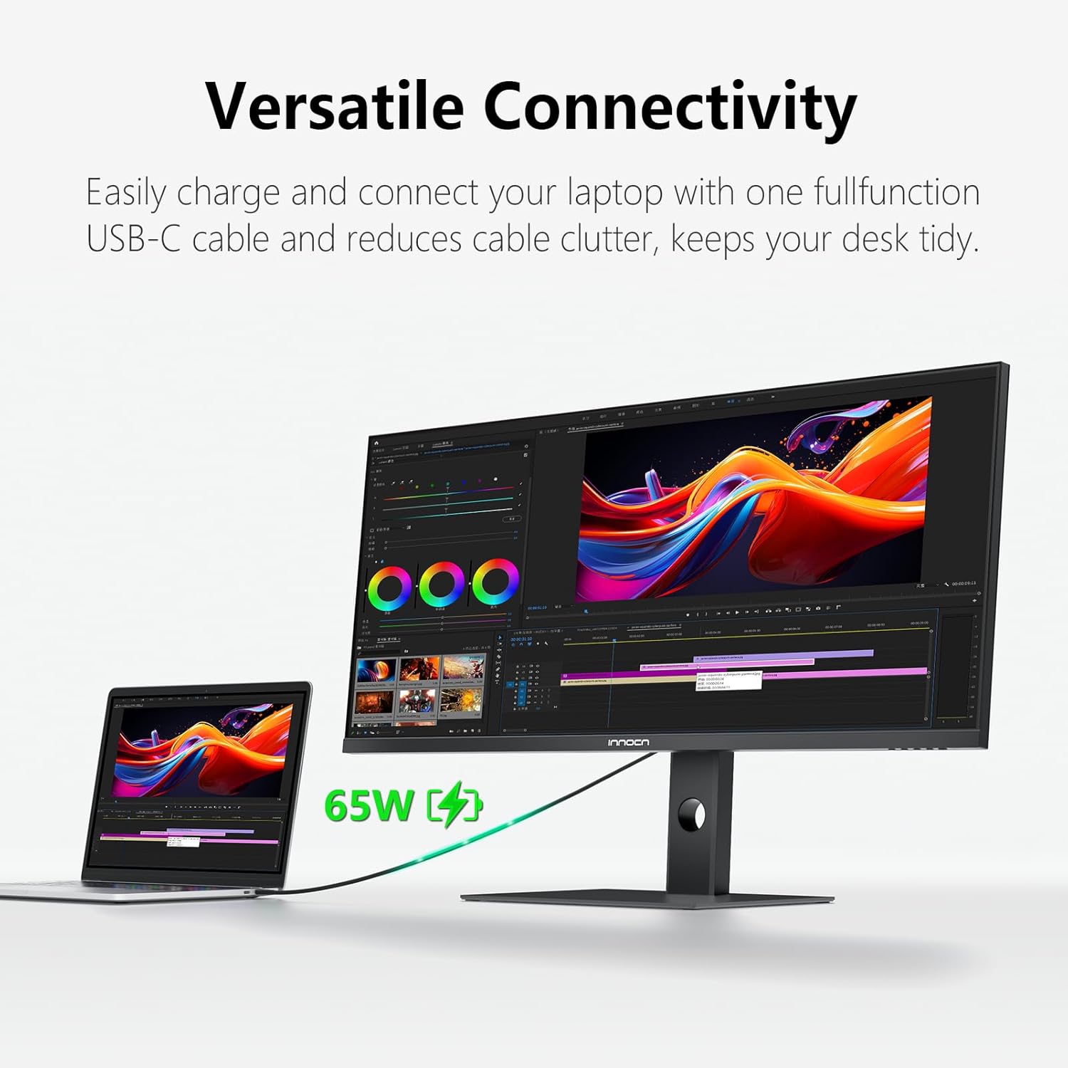 INNOCN 40 Inch 5K 5120 x 2160p Ultrawide Monitor for Laptop, 21:9, 100Hz, IPS, HDMI, DP, FreeSync, HDR400, USB-C, DeltaE＜2, Built-in Speakers, Height Adjustable, Black - 40C1U