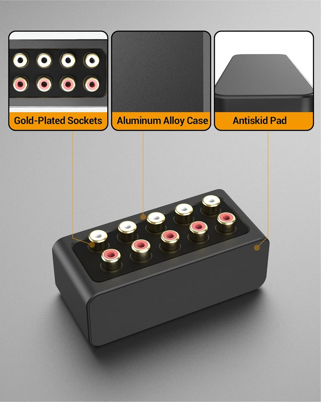 Cubilux AS-R1 4-Way Audio Splitter Box - 4-Channel Stereo RCA Splitter - Aluminum Alloy (1 in 4 Out)