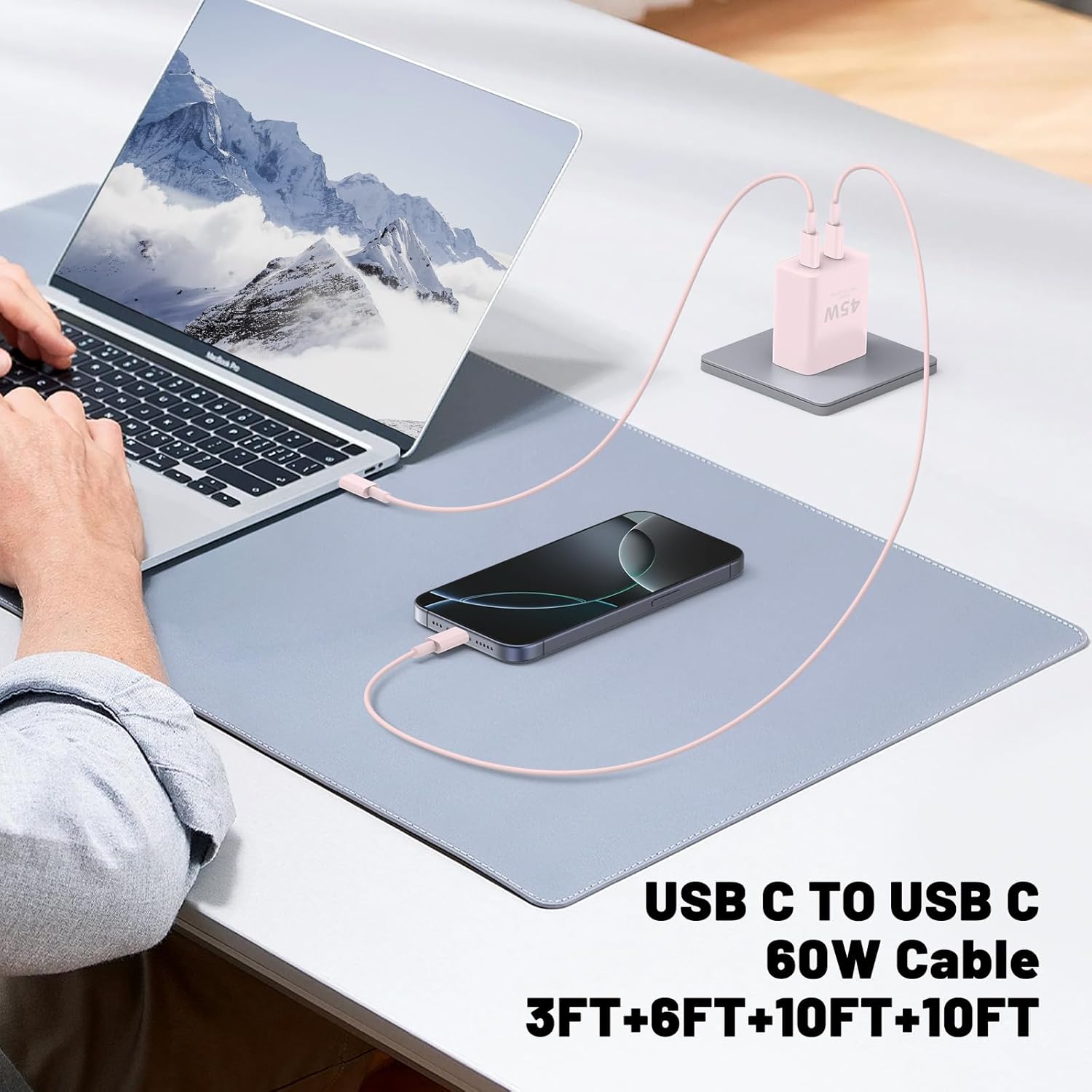 iPhone 16 15 Pro Max Charger Fast Charging,45W Dual Port USB C Fast Charger Block [2-Pack] & Extra Long 60W 3/6/10/10FT USB C Cable - PD Quick Adapter 3.0 for iPhone 16 15/16 15 Pro/16 15 Plus.