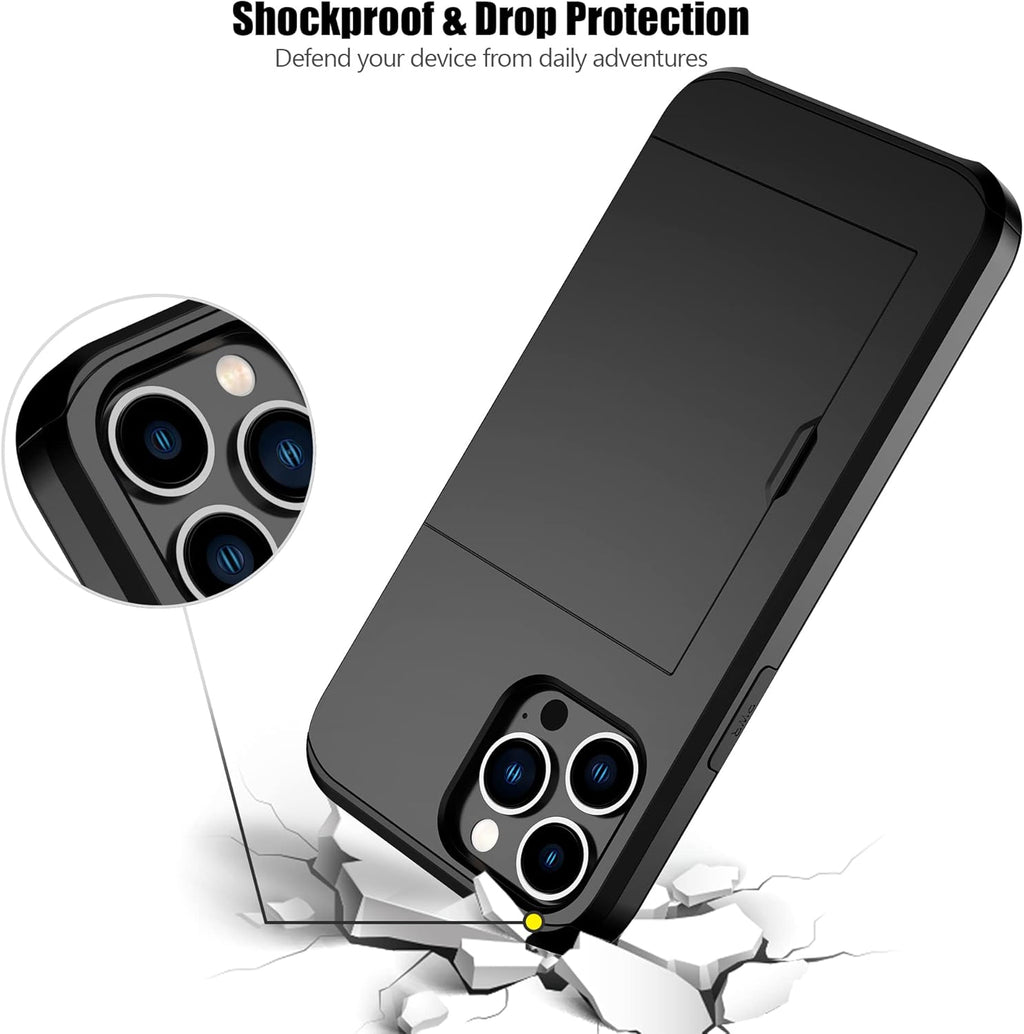 Nvollnoe for iPhone 12 Pro Max Case with Card Holder Heavy Duty Protective Dual Layer Shockproof Hidden Card Slot Slim Wallet Case for iPhone 12 Pro Max for Men&Women(Black)