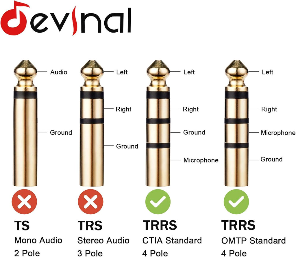 Devinal 3.5mm TRRS Headphone Extension Cable, 1/8" inch Female 4-Pole to Male Extension Cord, Mini-Jack Aux Stereo Audio Connector 6.6Ft/2M (2 Pack)