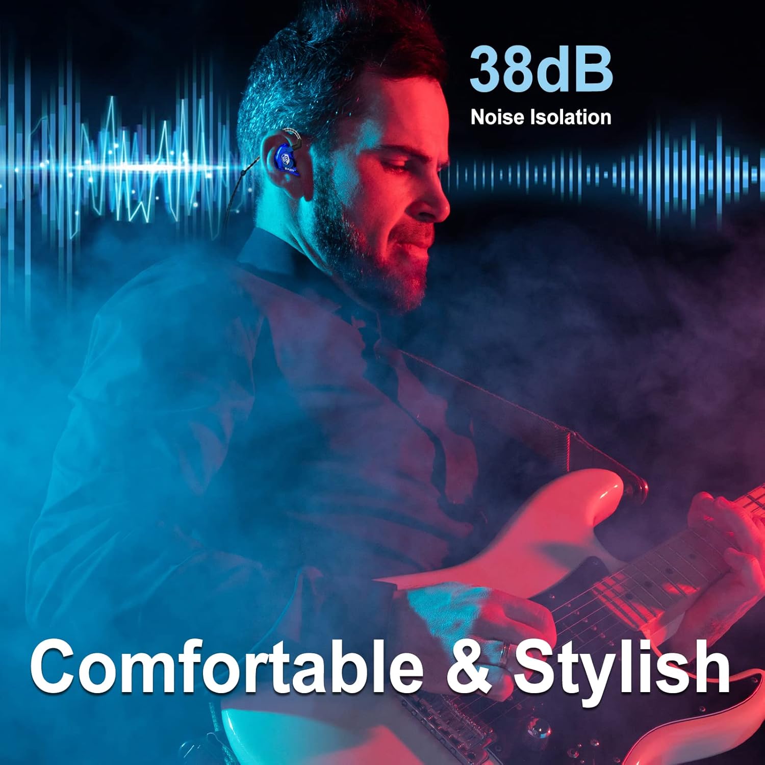 BASN in Ear Monitor Headphones for Musicians Audiophiles Drummers, Bsinger Pro Noise Isolating Earbuds with Dual Driver Dynamic Crystal Clear Sound (Pro Clear Blue)