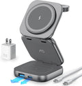 5-in-1 Wireless Charger for MagSafe, AC ISLAND Portable Travel Charging Station, 15W Max Fast Foldable Magnetic Stand, Evolved for iPhone 17/16/15/14/13 Series, Apple Watch, AirPods (with 35W Adapter)