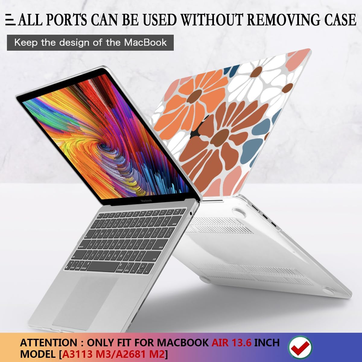 CISSOOK Compatible with MacBook Air 13.6 inch Case M4 M3 M2, Plastic Hard Shell Case Keyboard Cover Screen Protector for MacBook Air 13 2025 2024 2023 2022 Model A3240 A3113 A2681, Vintage Flowers