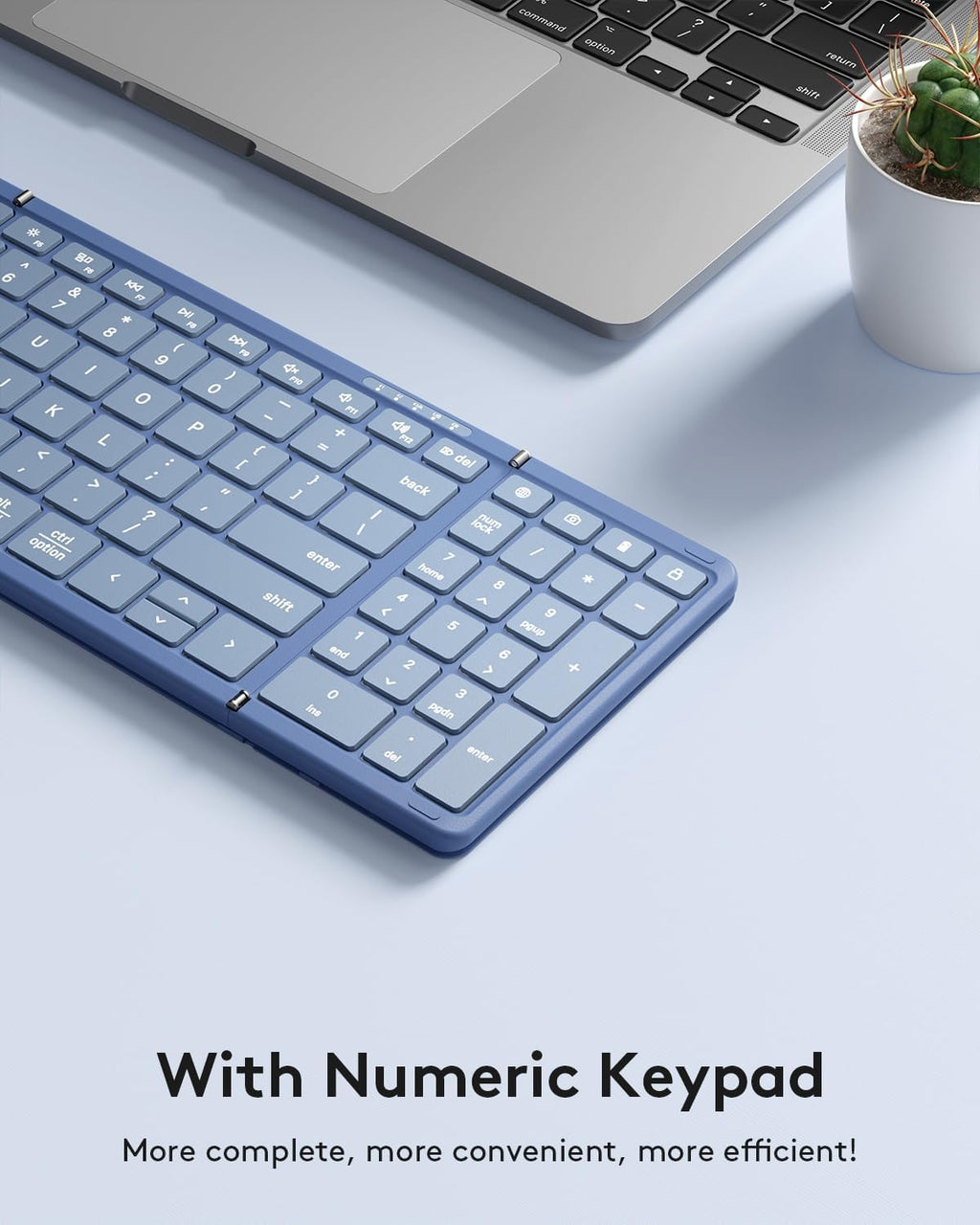 Samsers Foldable Bluetooth Keyboard with Numeric Keypad, Full-Size Wireless Folding PU Leather, Portable Travel for iOS Android Windows Mac OS, Support 3 Device(BT5.1 x 3) Blue
