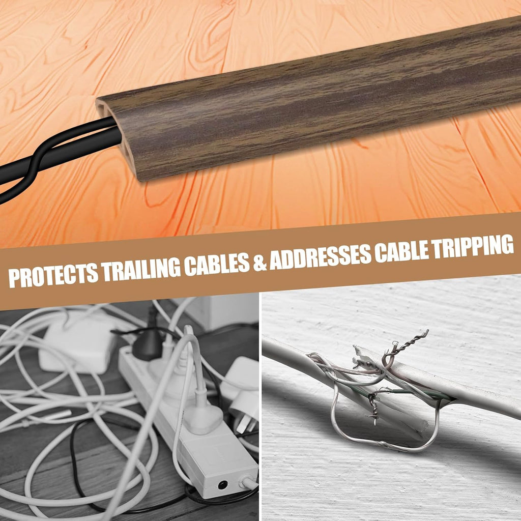Floor Cord Cover Self Adhesive Cord Hider,3.3FT Cable Management, Extension Strip Protector for Wires, Prevent Cable Trips for Offices, Gyms, Exhibitions Cavity:0.39"(W) x 0.27"(H) Wood Walnut
