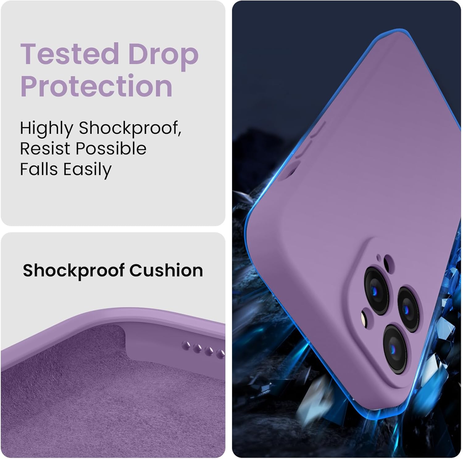 FireNova Designed for iPhone 13 Pro Max Case, Silicone [Camera Protection] Phone Case with [2 Screen Protectors], Soft Anti-Scratch Microfiber Lining Inside, 6.7 inch, Light Purple
