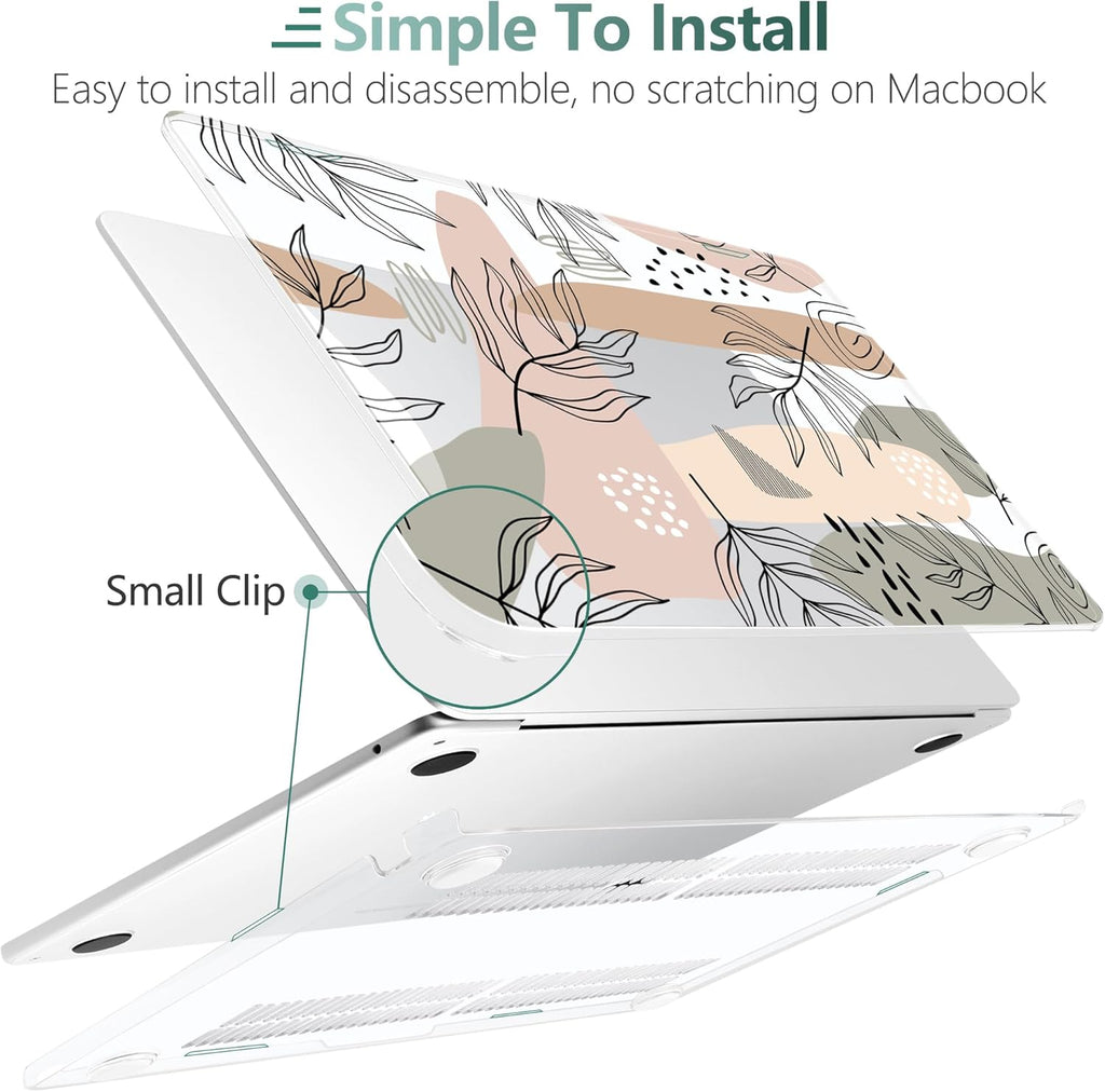 TWOLSKOO for M4 MacBook Air 13.6 inch Case 2025-2022 Release M4 A3240 M3 A3113 M2 A2681, Plastic Hard Shell & Screen Protector & Keyboard Cover & Trackpad Film, Tropical Leaves