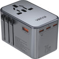 Universal Travel Adapter, VINTAR 75W GaN International Power Adapter with 3 USB-C PD and 2 USB-A QC Charging Ports, All-in-one Outlet Converter Wall Charger for Europe UK USA AUS(Type C/G/A/I), Grey