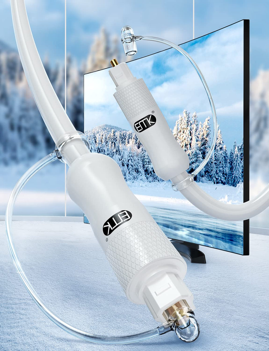 EMK White Optical Audio Cable [10ft/3M] - Digital SPDIF Toslink Fiber Optic Cable for Sound Bar, TV, Home Theater, Blu-ray Player - White, High-Speed, Low-Loss, Gold-Plated Connectors