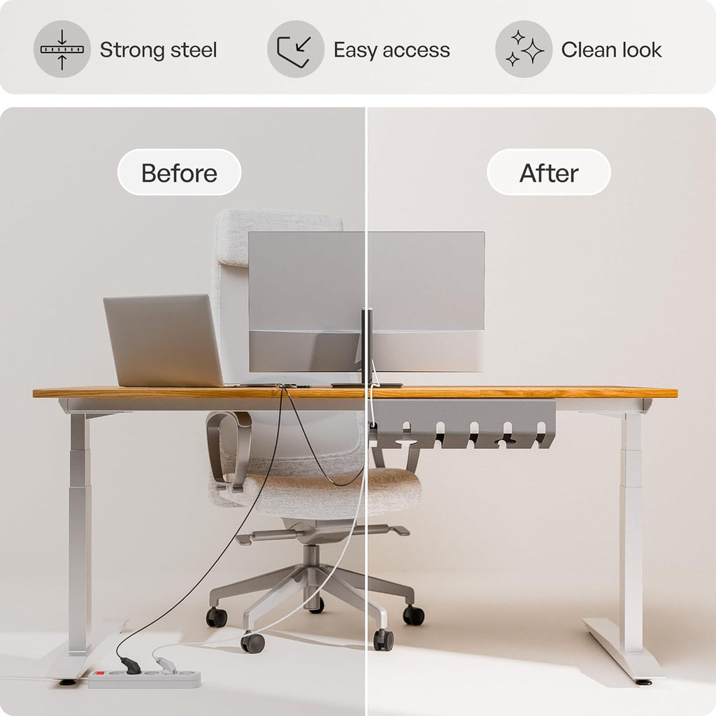 PAMO Cable Management Under Desk for Easy mounting Under-Table I Set of 2 - with 10X Cable Ties I Desk Organizer for Office/Home Office Table Thoughtful Cable Tray Holder