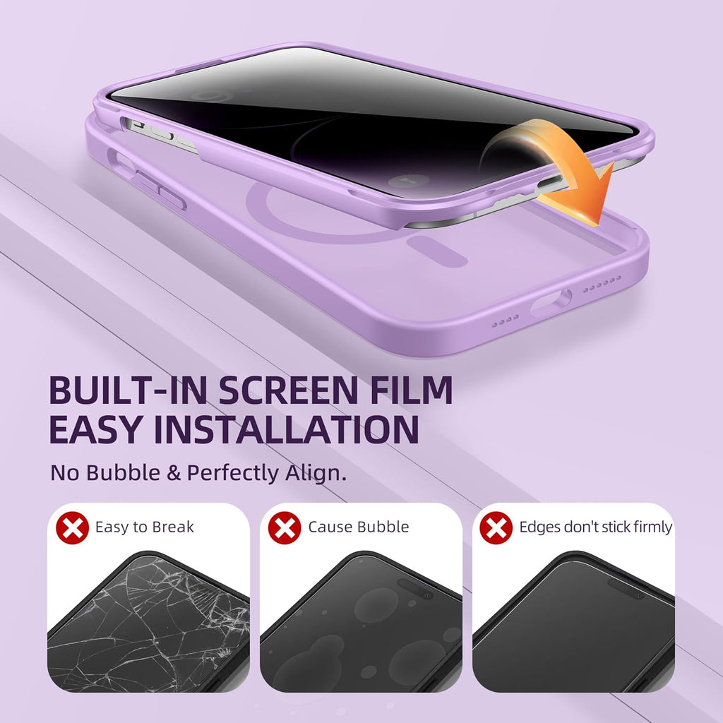 BERFY Magnetic for iPhone 14 Pro Max Case,Compatible with MagSafe,Built-in Privacy Screen Protector and Upgraded Camera Protection,Anti-Spy Full Body Shockproof Phone Case for 14 Pro Max, Light Purple