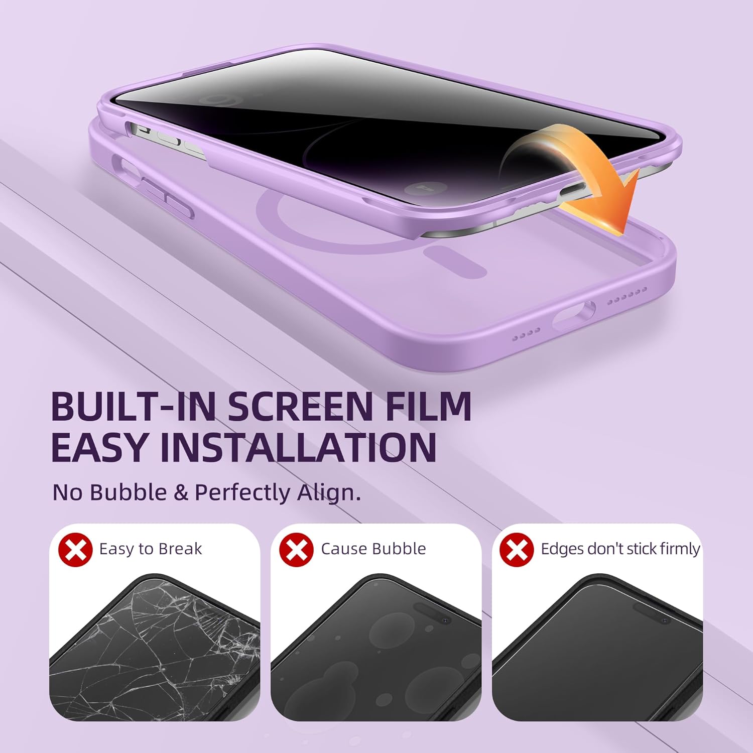 BERFY Magnetic for iPhone 14 Pro Max Case,Compatible with MagSafe,Built-in Privacy Screen Protector and Upgraded Camera Protection,Anti-Spy Full Body Shockproof Phone Case for 14 Pro Max, Light Purple