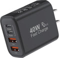 USB C Block 40W, 4 Ports Wall Plug Fast Charging Block, PD+QC Multiport Power Adapter USB C Charger Type C for iPhone 16,15,14,13,12,11, Pro Max, X, Xr, Xs, 8, 7, Watch, Galaxy Phones-Black 1Pack