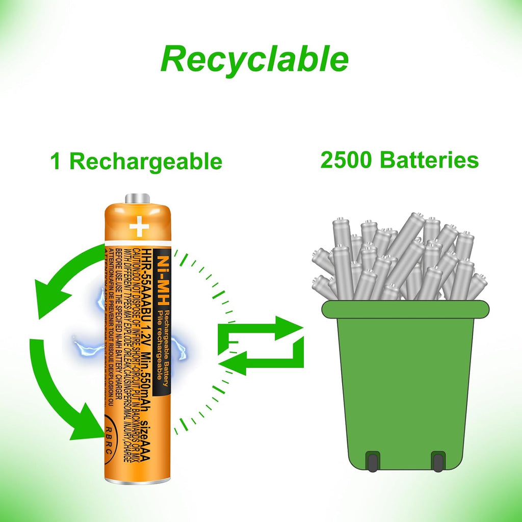 6 Pack HHR-55AAABU NI-MH Rechargeable Battery 550mAh AAA 1.2V Batteries for Panasonic Cordless Phones