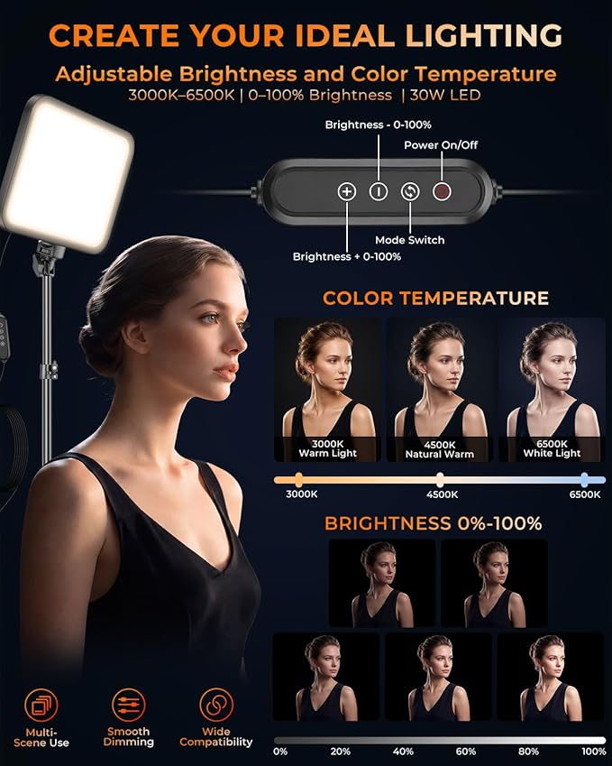 Torjim 12 Inch Video Light Kit for Creators, 30W High Brightness Studio Lights - Image 4