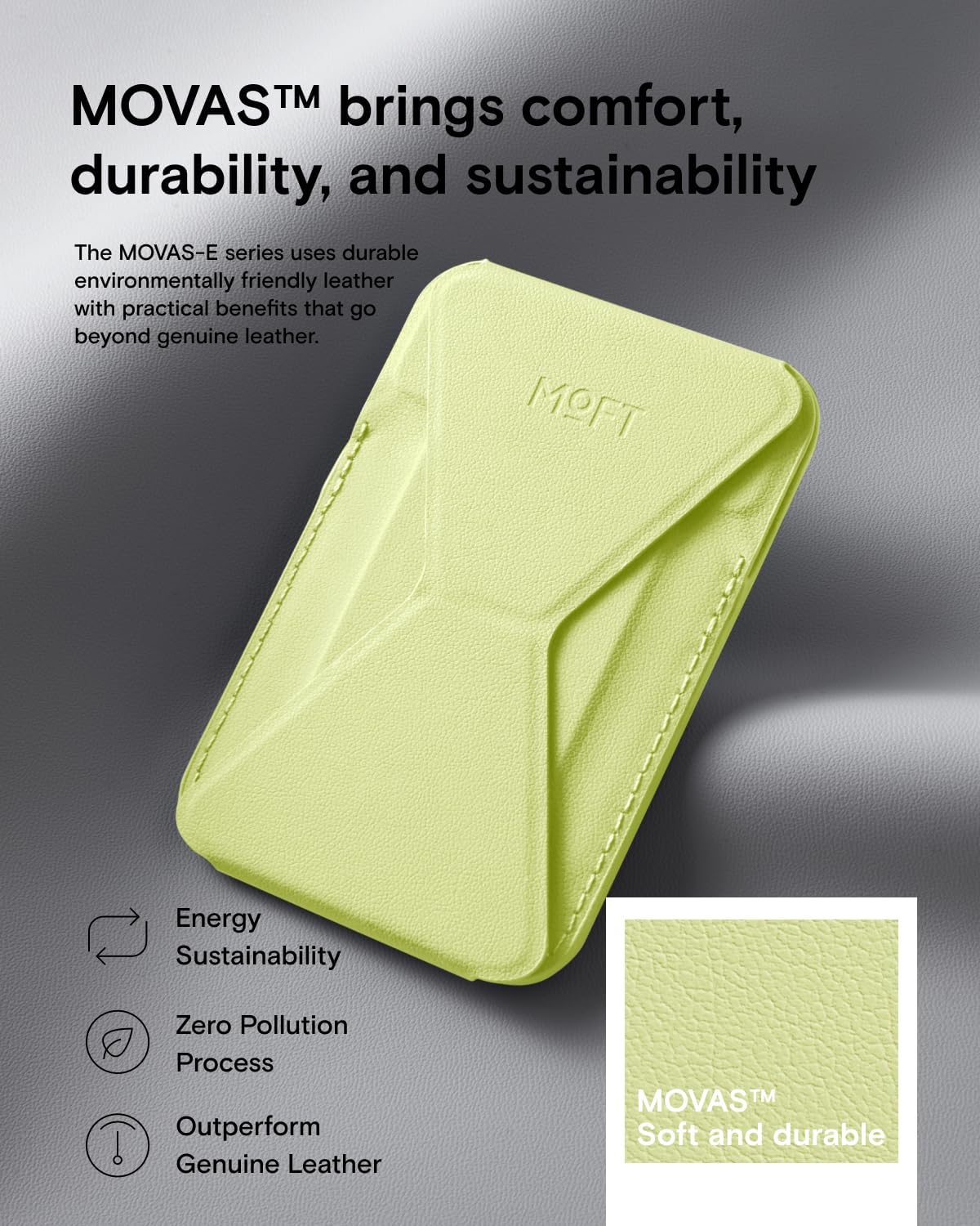 MOFT Magnetic Wallet Stand Compatible with iPhone 16/15/14/13/12 Series, Angle Adjustment & Magsafe Compatible MOVAS Phone Stand,Soft Avocado