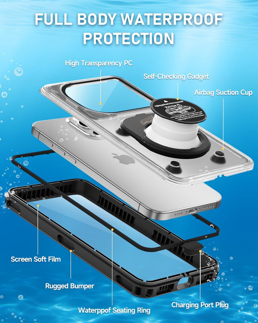 Waterproof Phone Case,IPX8 Waterproof Phone Pouch for Beach & Snorkeling Essentials,Phone Waterproof Case with Lanyard, Universal Case Up to 6.9" for iPhone,Samsung (Black)