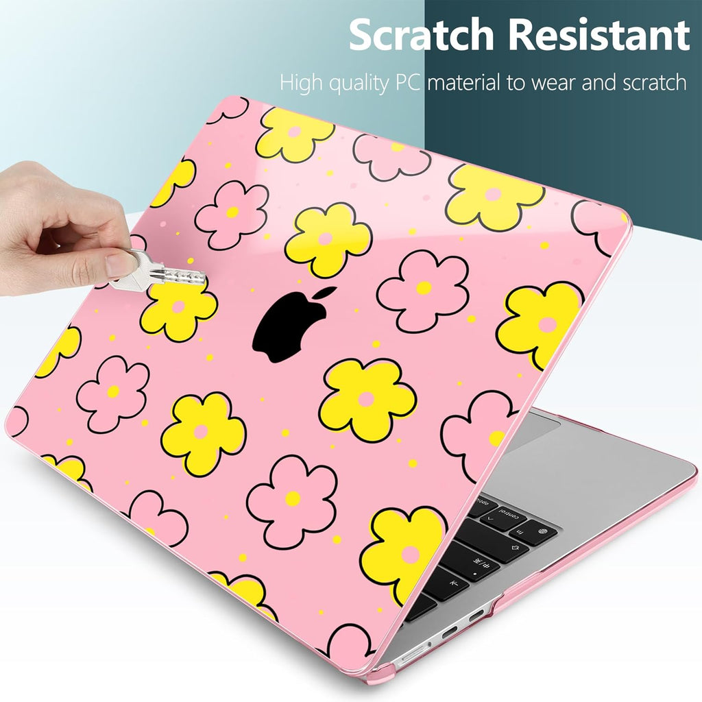 TWOLSKOO Compatible with M4 MacBook Air 13.6 inch Case 2025-2022 Release M4 A3240 M3 A3113 M2 A2681, Plastic Hard Shell & Keyboard Cover & Type C Adapter & Screen Protector, Cute Pink Flowers