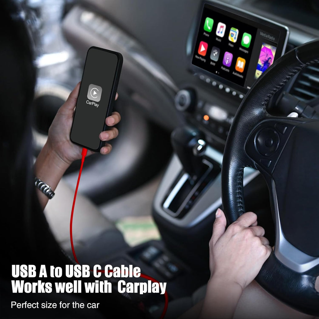 3-Pack Red [3.3FT+3.3FT+6FT] USB A to USB C Cable，USB to USB C Car Carplay Cable for iPhone 16 15 Pro Plus Pro Max，for iPad Pro/Air/Mini，for Samsung S24/S23/S22/S21，for MacBook Pro/Air and More