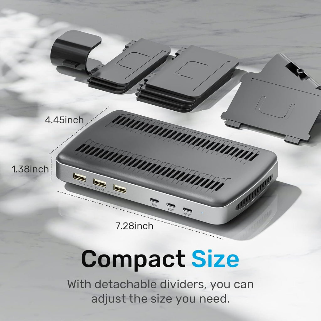 Unitek USB C Charging Station for Multiple Devices Apple, 120W 6 Port Charging Dock with Type-C PD 20W & PD 60W, Fast Charging Stand with Smartwatch & Airpods Holder for iPhone, iPad, Tablet, MacBook