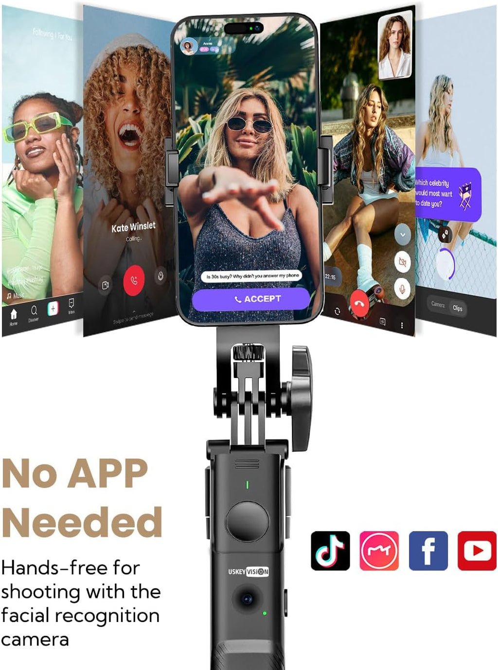 Auto Face Tracking Tripod for iPhone 360°Rotation,Selfie Stick for Android w/Remote&Ground Spike,68” Phone Tripod Stand That Follows Your Movement for Video Recording,Vlogging(R01)