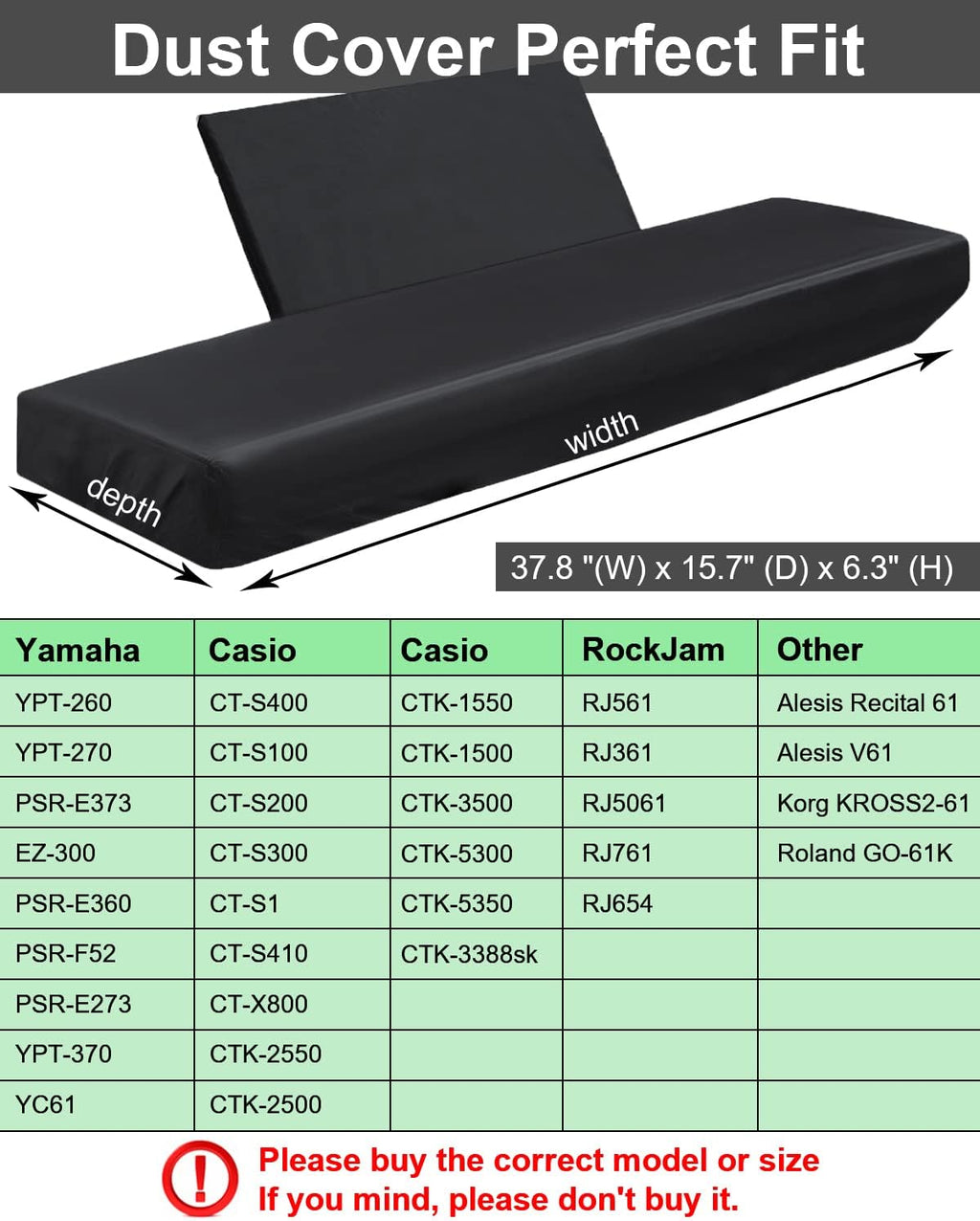 Stretchy Electric Piano Keyboard Covers - Waterproof Elastic Lock Music Keyboard Protector (61 Keys, Black)