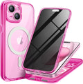 Magnetic for iPhone 15 Plus Case, Compatible with MagSafe, Built-in Privacy Screen Protector and Camera Protection, Anti Spy Full Body Dustproof Shockproof Hard Phone Case 6.7", Bright Pink