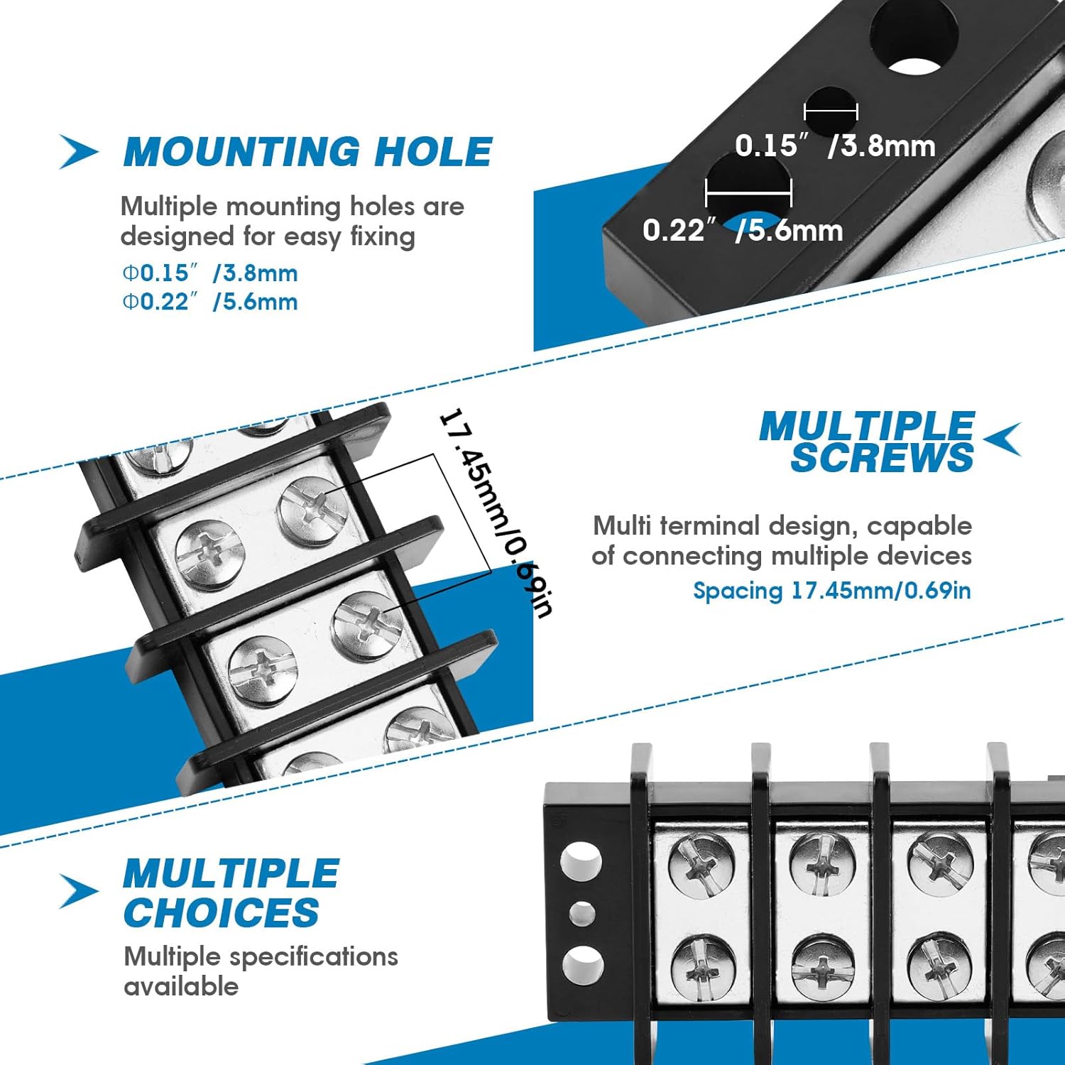 GLOSO TBE Double Row Stainless Terminal Blocks, Marine Grade, 4-14 AWG Cu, 75A/600V - 1 Pack, 12 Poles