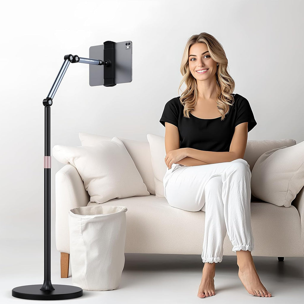 Tablet Floor Stand, Adjustable Tablet Stand, 360° Rotation Tablet Holder, Compatible with iPad, iPhone, Samsung, Google, Kindle Tablet/Phone, (4.5''-12'')